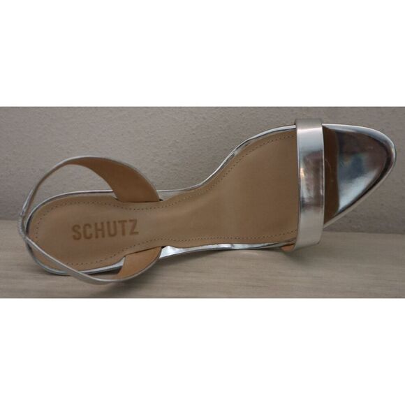 Schutz Women's Sz 11B Prata Silver Metallic Slingback High-High Sandals - Picture 9 of 16